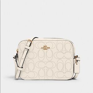 Coach Mini Camera Bag Signature Leather in Chalk